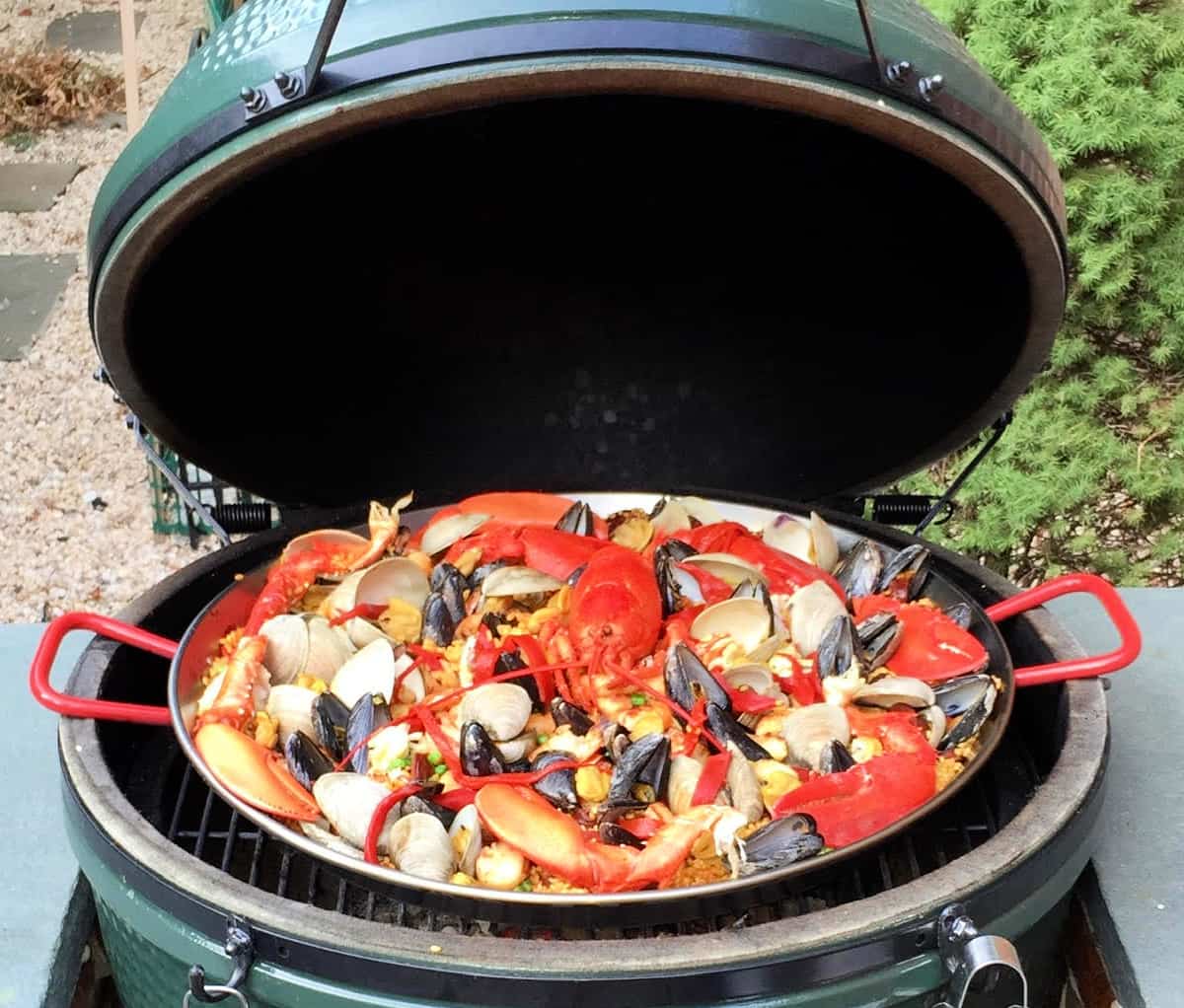 Lobster Paella cooked in a grill