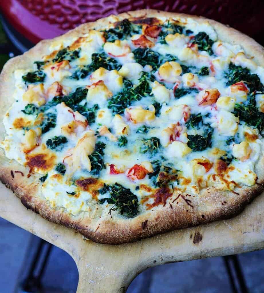 Lobster spinach and ricotta pizza. 